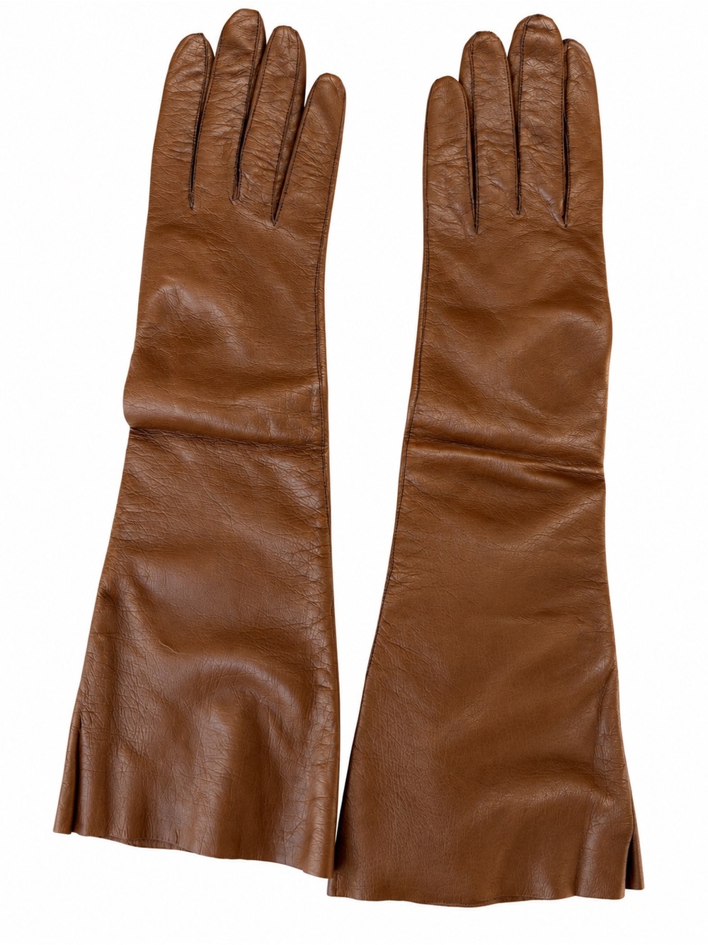 Vintage Brown Leather Opera Gloves Long 15.5” Unlined 60’s-80’s